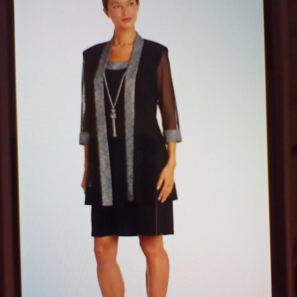 2 piece scoop neck dress A line style Navy Blue - Picture 1 of 6